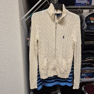 Polo by Ralph Lauren Cream Zip-Up Cable Knit Sweater